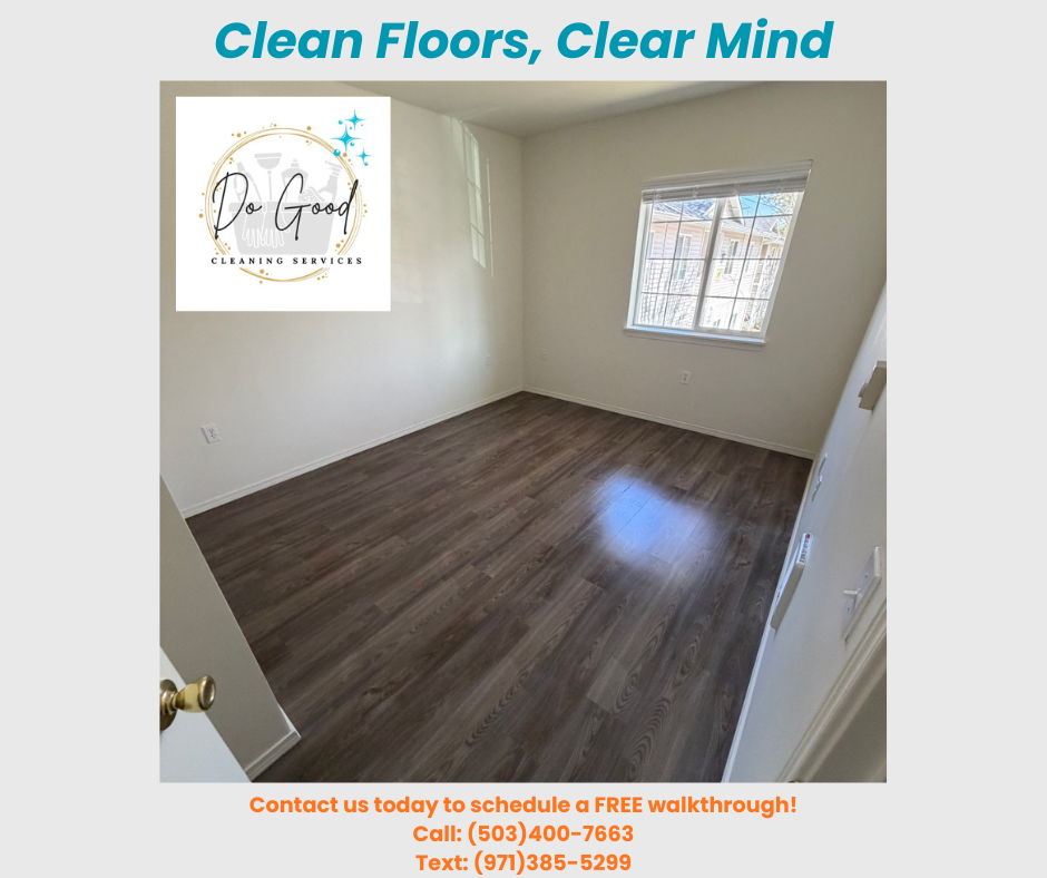 Vinyl plank floors freshly mopped and shining after move-out clean