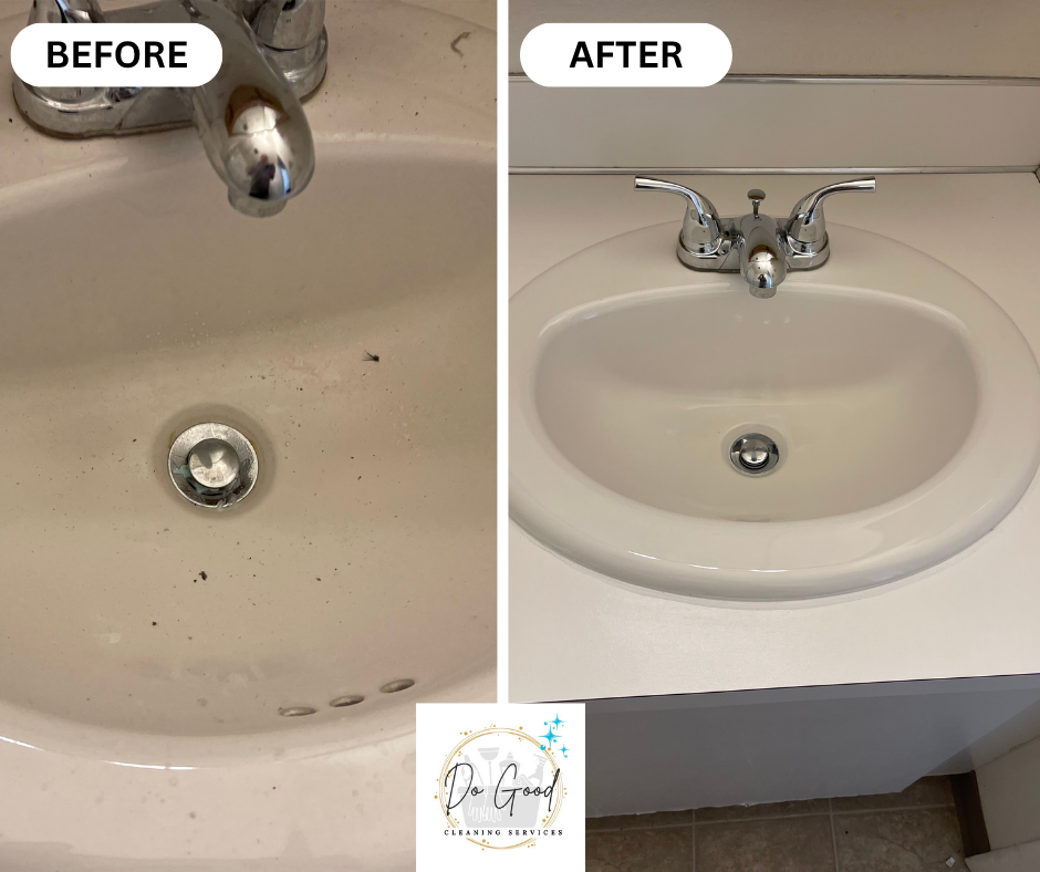 Bathroom sink and faucet before and after polishing